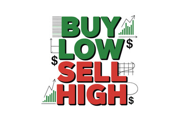 Naklejka premium Investment strategy graphic displaying buy low sell high with financial charts