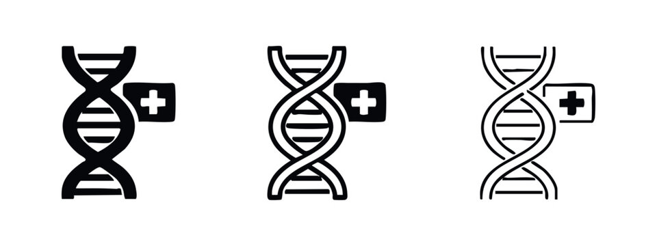 DNA helix icons with a plus sign for genetic health and research concepts.
