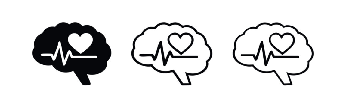 Brain health and emotional well-being icon with heart and pulse inside, symbolizing the connection between mind and emotion.