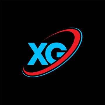 XG letter logo design with a creative touch and black background. Letter XG logo design template with red and blue swirl circle. Modern and abstract XG logo.