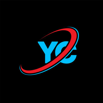 YC Y C letter logo design. Initial letter YC linked circle uppercase monogram logo red and blue. YC logo, Y C design. yc, y c