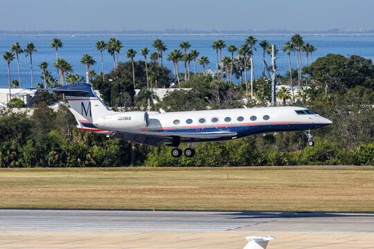 Gulfstream G650ER private jet airplane at Tampa airport in the United States