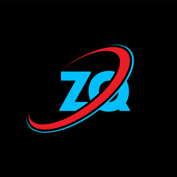 ZQ Z Q letter logo design. Initial letter ZQ linked circle uppercase monogram logo red and blue. ZQ logo, Z Q design. zq, z q, Z&Q