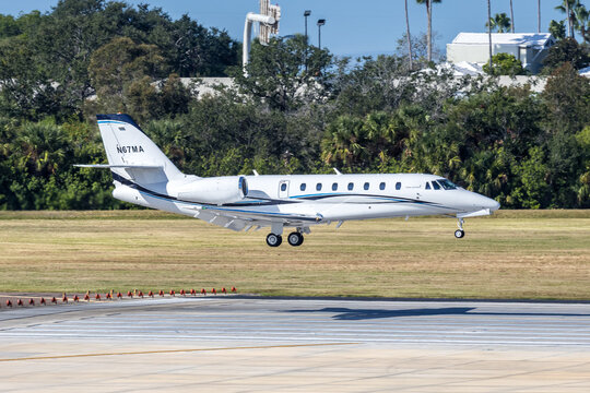 Cessna 680 Citation Sovereign private jet airplane at Tampa airport in the United States