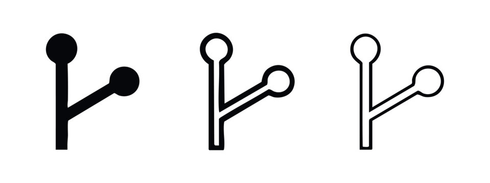 Branching node icon set, data connection and network structure symbols, abstract digital link illustration.