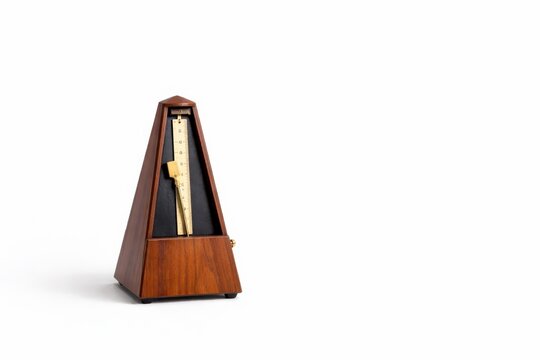 Walnut metronome with brushed brass pendulum and classic studio character isolated on white background