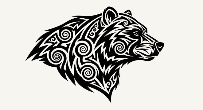 Tribal bear head illustration art.