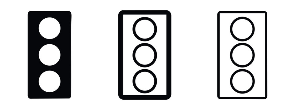 Traffic light icon set. Road signal symbols. Stop and go signs in various styles.