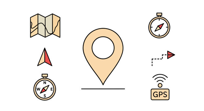 GPS Navigation Map Location Icons Set.