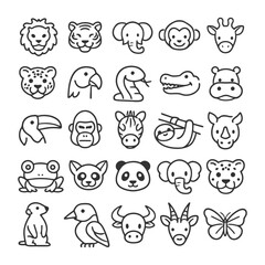 Fototapeta premium Collection of simple animal line icons featuring various wildlife creatures.