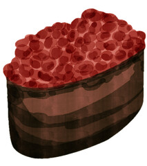 Watercolor Ikura Gunkan Maki Sushi Illustration, Japanese Seafood Clipart © grabit drawings