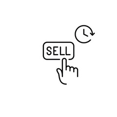 Obraz premium Sell button and clock. Timed goods promotions, scheduled payments, shopping checkout deadlines. Pixel perfect, editable stroke vector icon
