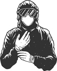 Naklejka premium Person wearing a protective suit and goggles isolated on transparent background