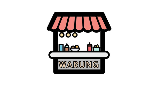 Indonesian Warung Food Stall Icon - Traditional Street Food Kiosk