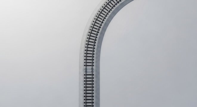 Curved Model Train Track on a White Background.