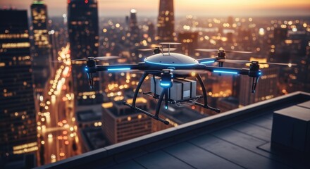 Obraz premium Drone Delivering Packages in the City.