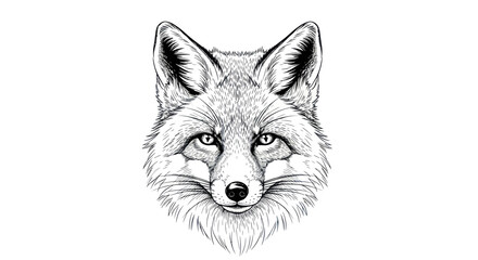 Obraz premium Detailed Ink Drawing of a Fox Face on White Background, Realistic Animal Portrait