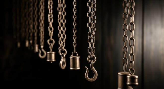 Hanging Chains in Dimly Lit Room.