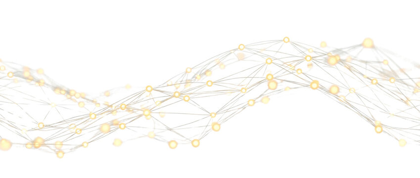 Futuristic digital plexus wave, golden glowing network nodes and lines, abstract technology data visualization for science and communication isolated PNG with Transparent Background