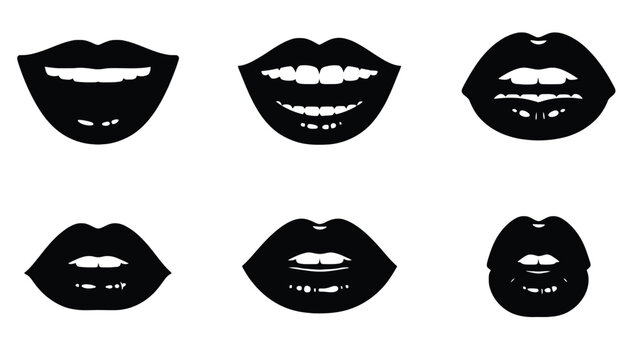Lips silhouette vector icons set with different expressions and shapes