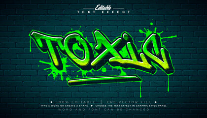 Editable Green Toxic Graffiti Text Effect Design with Customizable Colorful Grunge Hand Drawn Street Art Font on Brick Wall Background. Vector Illustrator Graphic Style Premium Typography Lettering © articular