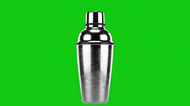 Stainless Steel Cocktail Shaker Isolated on Green Screen Background.