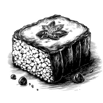 Hand-Drawn Sketch of a Delicious Biko Rice Cake, a Filipino Dessert, Available on Adobe Stock