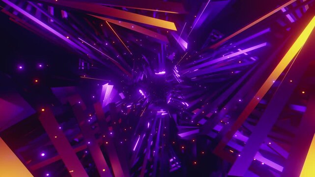 4k loop video of dynamic rhythmic vj tunnel with interlocking geometric shapes and glowing energy for VJ sets, high-tech club visuals, electronic music festivals, stage screens and LED video walls