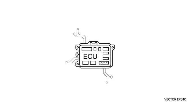 ECU Engine Control Unit Icon, Electronic Component, Car Part, Technology Concept
