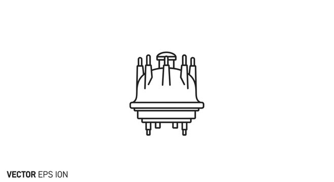 Distributor Cap Icon, Automotive Ignition System Component, Vector Line Art