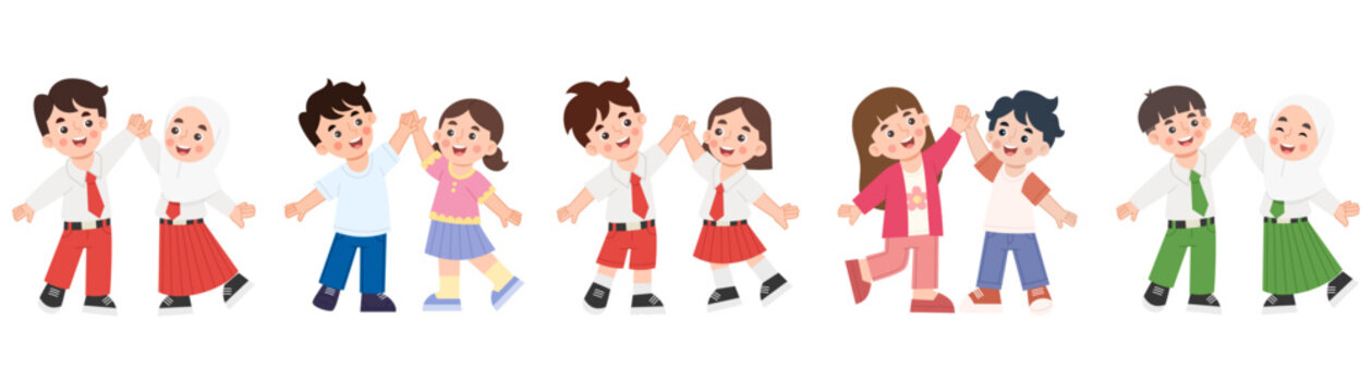 Illustration of a set of high-five children