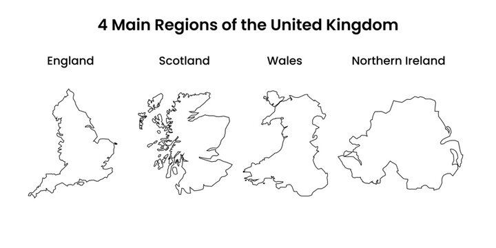 United Kingdom Main Regions Outline Map England Scotland Wales NorthernIreland Vector
