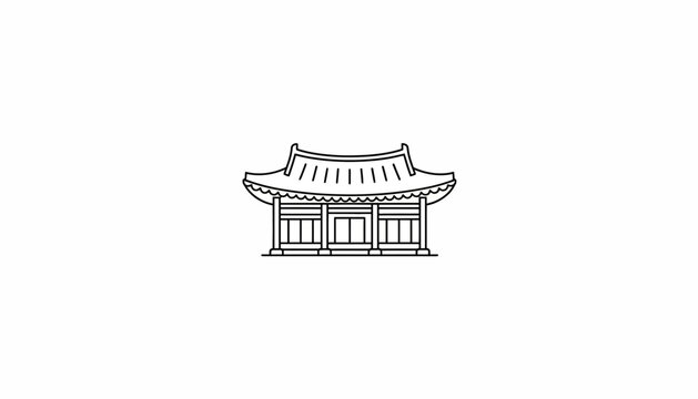 Korean Traditional House Icon, Gyeongbokgung Palace Architecture, Simple Line Art