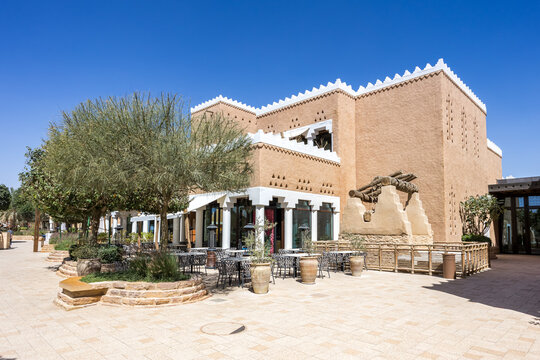 Riyadh restaurants at Al Bujairi terrace in the historic district of At-Turaif UNESCO World Heritage site in Riyadh, Saudi Arabia