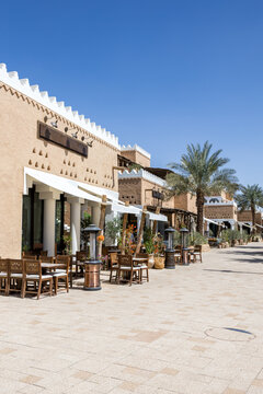 Riyadh restaurants at Al Bujairi terrace in the historic district of At-Turaif UNESCO World Heritage site in Riyadh, Saudi Arabia