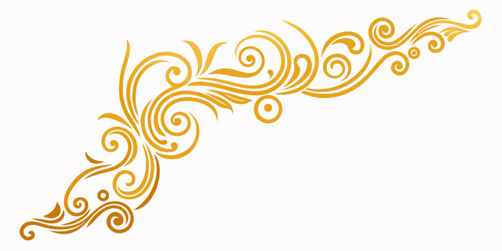 Golden luxury floral swirl flourish decorative corner, vector