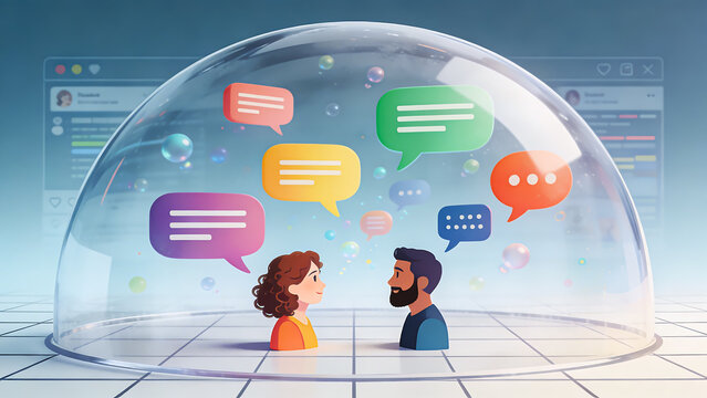 Social Media Echo Chamber Visualization with People Trapped Inside Transparent Dome