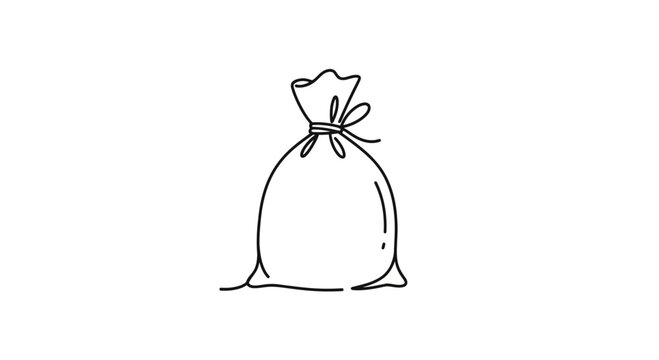 Hand-drawn sketch of a tied drawstring bag, simple line art, isolated on white background