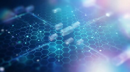 Obraz premium Abstract Blue Hexagon Node Blockchain Technology Background