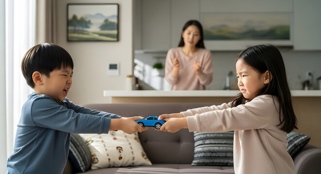 형제 자매 남매의 다툼, 화남, 경쟁, 질투