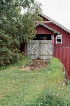 Driveway to barn. Image from the pilgrim route to Nidaros, on the parcel between Hoff Medieval Church and Kapp Chapel at Toten, Oppland, Norway.