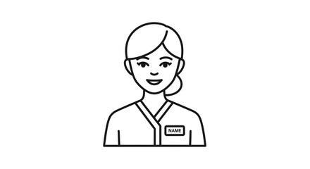 Fototapeta premium Female Nurse Icon with Name Tag - Medical Professional Line Art