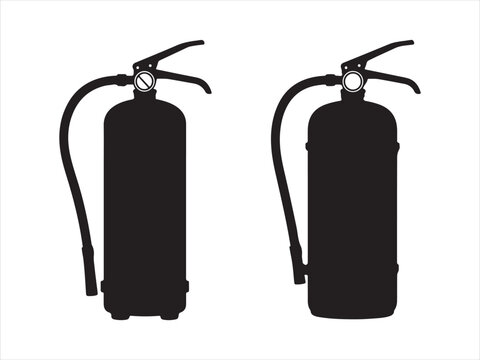 Two ire extinguisher silhouette icons, Black silhouette fire extinguisher vector icons, safety emergency equipment icon illustration
