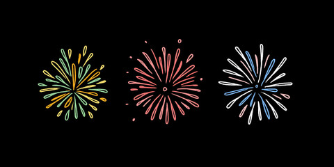 Fototapeta premium three simple fireworks icons, hand-drawn doodles in the style of vector art on a white background