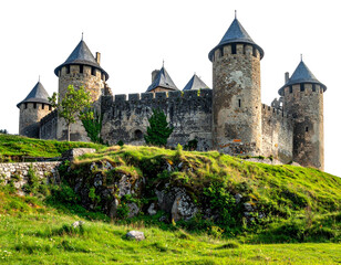 Naklejka premium An ancient stone fortress with medieval towers and architecture.