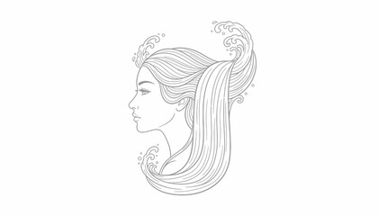 Fototapeta premium Elegant Woman Profile with Flowing Water Hair - Zodiac Aquarius Symbol