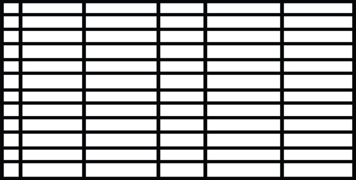Empty black and white grid table template with multiple rows and columns for data organization planning and business document layout.