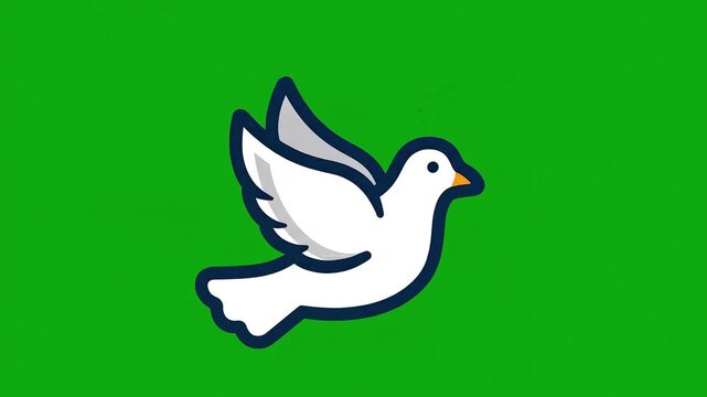 Animated white dove flies across a green screen background.
