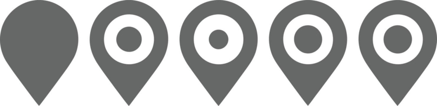 location icons with circular target points and solid drop shapes for navigation and global positioning.
