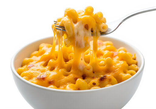 Macaroni and cheese with a fork isolated on transparent background